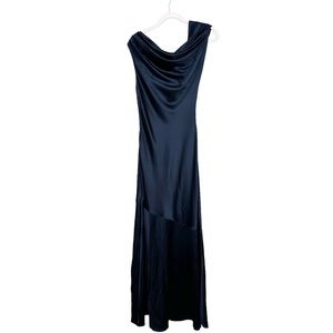 Significant Other Sz 2 Navy Asymmetric Off the Shoulder Gown Formal